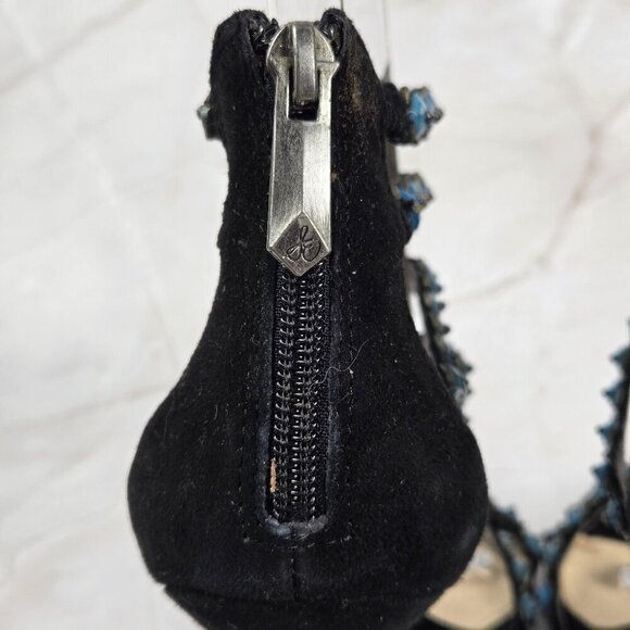 Sam Edelman Sz 8M Alina Black Turquoise Strappy Leather High Heels Zip Back NWOT - Picture 5 of 16